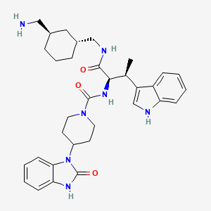 molecular formula C33H43N7O3 B1235287 N-[(2R,3S)-1-[[(1R,3R)-3-(aminomethyl)cyclohexyl]methylamino]-3-(1H-indol-3-yl)-1-oxobutan-2-yl]-4-(2-oxo-3H-benzimidazol-1-yl)piperidine-1-carboxamide 