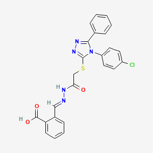 molecular formula C24H18ClN5O3S B1235363 2-{(E)-[2-({[4-(4-chlorophenyl)-5-phenyl-4H-1,2,4-triazol-3-yl]sulfanyl}acetyl)hydrazinylidene]methyl}benzoic acid 
