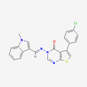 molecular formula C22H15ClN4OS B1235454 5-(4-chlorophenyl)-3-{[(1E)-(1-methyl-1H-indol-3-yl)methylene]amino}thieno[2,3-d]pyrimidin-4(3H)-one 
