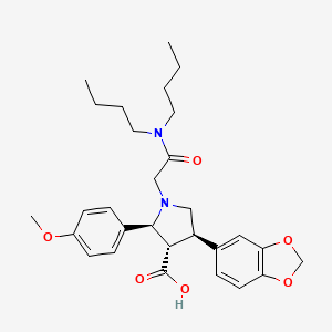 molecular formula C29H38N2O6 B1235467 rel-(2R,3R,4S)-4-(1,3-Benzodioxol-5-yl)-1-[2-(dibutylamino)-2-oxoethyl]-2-(4-methoxyphenyl)-3-pyrrolidinecarboxylicacid 