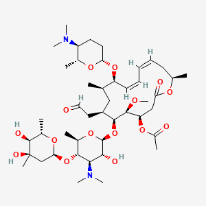 molecular formula C45H76N2O15 B12354734 Leucomycin V, 9-O-[(2R,5S,6R)-5-(dimethylamino)tetrahydro-6-methyl-2H-pyran-2-yl]-, 3-acetate 