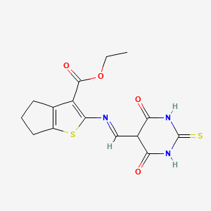 ethyl 2-{[(1E)-(4,6-dioxo-2-thioxohexahydropyrimidin-5-yl)methylene]amino}-5,6-dihydro-4H-cyclopenta[b]thiophene-3-carboxylate