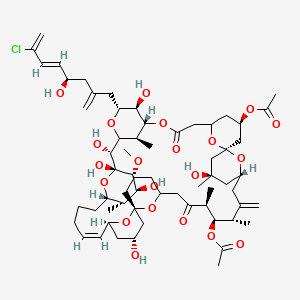 molecular formula C63H95ClO21 B1235618 [(1R,3R,9R,10R,11R,14R,15S,17R,18S,19S,23Z,25S,27R,29R,31R,36S,37R,38S,41R,43R,49S)-37-acetyloxy-11-[(4R,5E)-7-chloro-4-hydroxy-2-methylideneocta-5,7-dienyl]-10,14,15,17,27,43-hexahydroxy-31-methoxy-18,36,38,43,49-pentamethyl-39-methylidene-7,35-dioxo-8,12,45,46,47,48,50-heptaoxaheptacyclo[39.3.1.11,5.19,13.115,19.125,29.129,33]pentacont-23-en-3-yl] acetate 