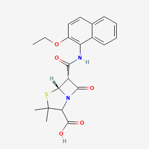 molecular formula C21H22N2O5S B1235623 (5R,6R)-6-[[(2-ethoxy-1-naphthalenyl)amino]-oxomethyl]-3,3-dimethyl-7-oxo-4-thia-1-azabicyclo[3.2.0]heptane-2-carboxylic acid 
