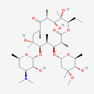 molecular formula C37H67NO13 B1235627 (3R,4S,5S,6R,7R,9R,11R,12R,13S,14R)-6-[(2R,3R,4S,6R)-4-(dimethylamino)-3-hydroxy-6-methyloxan-2-yl]oxy-14-ethyl-7,12,13-trihydroxy-4-[(2R,4R,5S,6S)-5-hydroxy-4-methoxy-4,6-dimethyloxan-2-yl]oxy-3,5,7,9,11,13-hexamethyl-oxacyclotetradecane-2,10-dione 