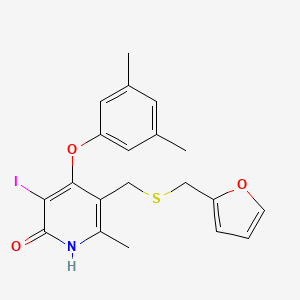 4-(3,5-Dimethylphenoxy)-5-(furan-2-ylmethylsulfanylmethyl)-3-iodo-6-methylpyridin-2(1H)-one