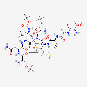 molecular formula C56H99N11O17S2 B1235679 tert-butyl (2S,4S)-4-[[(2S)-4-amino-2-[[(2S)-2-amino-3-[(2-methylpropan-2-yl)oxy]propanoyl]amino]-4-oxobutanoyl]amino]-2-[[(2R)-2-[[(2S)-2-[[(2S)-2-[[(2S,3R)-2-amino-3-hydroxybutanoyl]amino]propanoyl]amino]-3-methylbut-3-enoyl]amino]-4-methyl-3,5-bis(sulfanyl)pentanoyl]-[(2S)-2-amino-3-[(2-methylpropan-2-yl)oxy]propanoyl]amino]-6-methyl-2-[(2S)-2-[(2-methylpropan-2-yl)oxycarbonylamino]propanoyl]-3-oxoheptanoate CAS No. 139555-60-5
