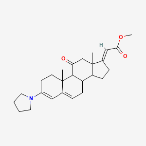 molecular formula C26H35NO3 B1235725 Methyl (2E)-2-(10,13-dimethyl-11-oxo-3-pyrrolidin-1-yl-2,7,8,9,12,14,15,16-octahydro-1H-cyclopenta[a]phenanthren-17-ylidene)acetate 