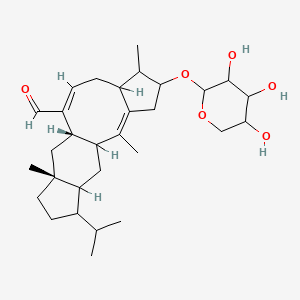 molecular formula C30H46O6 B1235803 (2Z,9E,11S,13R)-2,6,13-trimethyl-16-propan-2-yl-5-(3,4,5-trihydroxyoxan-2-yl)oxytetracyclo[9.7.0.03,7.013,17]octadeca-2,9-diene-10-carbaldehyde 