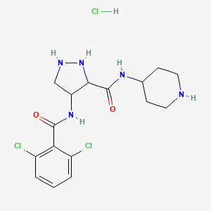 molecular formula C16H22Cl3N5O2 B12358149 4-[(2,6-dichlorobenzoyl)amino]-N-piperidin-4-ylpyrazolidine-3-carboxamide;hydrochloride 