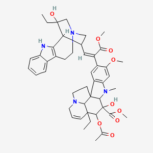 molecular formula C46H56N4O9 B1235819 Methyl 11-acetyloxy-12-ethyl-4-[(Z)-1-(16-ethyl-16-hydroxy-3,13-diazatetracyclo[11.2.2.02,10.04,9]heptadeca-2(10),4,6,8-tetraen-15-yl)-3-methoxy-3-oxoprop-1-en-2-yl]-10-hydroxy-5-methoxy-8-methyl-8,16-diazapentacyclo[10.6.1.01,9.02,7.016,19]nonadeca-2(7),3,5,13-tetraene-10-carboxylate CAS No. 58005-25-7