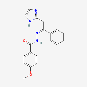 molecular formula C19H18N4O2 B1235880 N-[(Z)-[2-(1H-imidazol-2-yl)-1-phenylethylidene]amino]-4-methoxybenzamide 