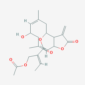 molecular formula C22H28O7 B1235906 8-Hydroxy-6,10-dimethyl-3-methylene-2-oxo-2,3,3a,4,5,8,9,11a-octahydrocyclodeca[b]furan-4-yl 2-((acetyloxy)methyl)-2-butenoate 