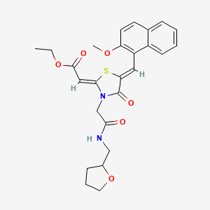 molecular formula C26H28N2O6S B1235907 ethyl (2Z)-2-[(5Z)-5-[(2-methoxynaphthalen-1-yl)methylidene]-4-oxo-3-[2-oxo-2-(oxolan-2-ylmethylamino)ethyl]-1,3-thiazolidin-2-ylidene]acetate 