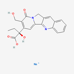 molecular formula C20H18N2NaO5 B1236008 Indolizino[1,2-b]quinoline-7-acetic acid,a-ethyl-9,11-dihydro-a-hydroxy-8-(hydroxymethyl)-9-oxo-, monosodiumsalt, (aS)- 
