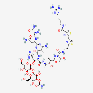 4-[[2-[2-[2-[[(2S,3R)-2-[[(2S,3S,4R)-4-[[(2S,3R)-2-[[6-amino-2-[(1S)-3-amino-1-[[(2S)-2,3-diamino-3-oxopropyl]amino]-3-oxopropyl]-5-methylpyrimidine-4-carbonyl]amino]-3-[(2R,3S,4S,5S,6S)-3-[(2R,3S,4S,5R,6R)-4-carbamoyloxy-3,5-dihydroxy-6-(hydroxymethyl)oxan-2-yl]oxy-4,5-dihydroxy-6-(hydroxymethyl)oxan-2-yl]oxy-3-(1H-imidazol-5-yl)propanoyl]amino]-3-hydroxy-2-methylpentanoyl]amino]-3-hydroxybutanoyl]amino]ethyl]-1,3-thiazol-4-yl]-1,3-thiazole-4-carbonyl]amino]butyl-(diaminomethylidene)azanium