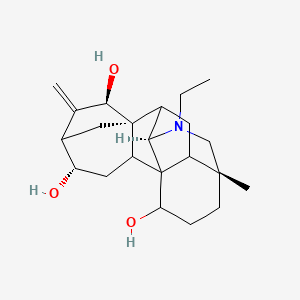 molecular formula C22H33NO3 B1236122 (4S,7R,8R,10R,13R,16S)-11-ethyl-13-methyl-6-methylidene-11-azahexacyclo[7.7.2.15,8.01,10.02,8.013,17]nonadecane-4,7,16-triol 