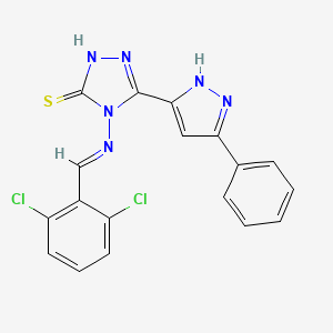 molecular formula C18H12Cl2N6S B1236124 4-[(2,6-dichlorobenzylidene)amino]-3-(3-phenyl-1H-pyrazol-5-yl)-1H-1,2,4-triazole-5-thione 