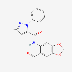 molecular formula C20H17N3O4 B1236150 N-(6-acetyl-1,3-benzodioxol-5-yl)-5-methyl-2-phenyl-3-pyrazolecarboxamide 
