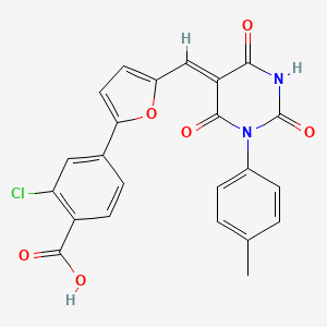 molecular formula C23H15ClN2O6 B1236161 2-chloro-4-(5-{[1-(4-methylphenyl)-2,4,6-trioxotetrahydro-5(2H)-pyrimidinylidene]methyl}-2-furyl)benzoic acid 