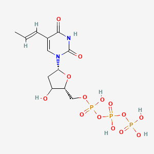 molecular formula C12H19N2O14P3 B1236196 [[(2R,5R)-5-[2,4-dioxo-5-[(E)-prop-1-enyl]pyrimidin-1-yl]-3-hydroxyoxolan-2-yl]methoxy-hydroxyphosphoryl] phosphono hydrogen phosphate CAS No. 79551-91-0