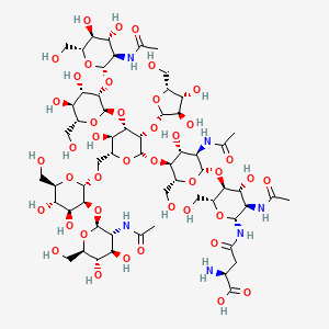 molecular formula C59H98N6O42 B1236299 N(4)-{2-acetamido-2-deoxy-beta-D-glucopyranosyl-(1->2)-alpha-D-mannopyranosyl-(1->3)-[2-acetamido-2-deoxy-beta-D-glucopyranosyl-(1->2)-alpha-D-mannopyranosyl-(1->6)]-[beta-D-xylofuranosyl-(1->2)]-beta-D-mannopyranosyl-(1->4)-2-acetamido-2-deoxy-beta-D-glucopyranosyl-(1->4)-2-acetamido-2-deoxy-beta-D-glucopyranosyl}-L-asparagine 