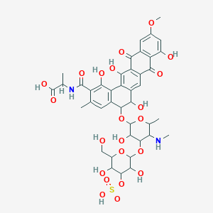 molecular formula C41H46N2O22S B123632 2-[[5-[4-[3,5-Dihydroxy-6-(hydroxymethyl)-4-sulfooxyoxan-2-yl]oxy-3-hydroxy-6-methyl-5-(methylamino)oxan-2-yl]oxy-1,6,9,14-tetrahydroxy-11-methoxy-3-methyl-8,13-dioxo-5,6-dihydrobenzo[a]tetracene-2-carbonyl]amino]propanoic acid CAS No. 146446-02-8