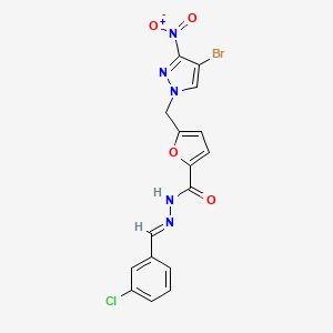 molecular formula C16H11BrClN5O4 B1236487 5-[(4-bromo-3-nitropyrazol-1-yl)methyl]-N-[(E)-(3-chlorophenyl)methylideneamino]furan-2-carboxamide 