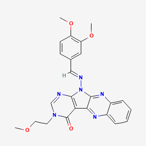 molecular formula C24H22N6O4 B1236488 17-[(E)-(3,4-dimethoxyphenyl)methylideneamino]-13-(2-methoxyethyl)-2,9,13,15,17-pentazatetracyclo[8.7.0.03,8.011,16]heptadeca-1,3,5,7,9,11(16),14-heptaen-12-one 