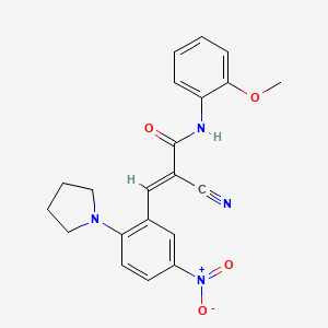 molecular formula C21H20N4O4 B1236527 (E)-2-cyano-N-(2-methoxyphenyl)-3-(5-nitro-2-pyrrolidin-1-ylphenyl)prop-2-enamide 
