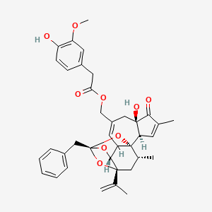 molecular formula C37H40O9 B1236530 [(1R,2R,6R,11R,13S,15R,17R)-13-benzyl-6-hydroxy-4,17-dimethyl-5-oxo-15-prop-1-en-2-yl-12,14,18-trioxapentacyclo[11.4.1.01,10.02,6.011,15]octadeca-3,8-dien-8-yl]methyl 2-(4-hydroxy-3-methoxyphenyl)acetate 