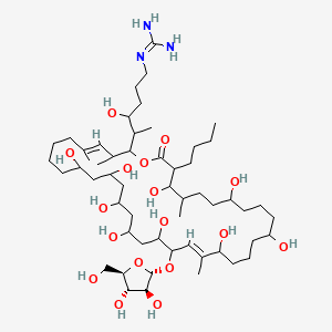 molecular formula C55H103N3O17 B1236549 2-[5-[(4E,20E)-35-butyl-19-[(2S,3S,4S,5R)-3,4-dihydroxy-5-(hydroxymethyl)oxolan-2-yl]oxy-10,12,14,16,18,22,26,30,34-nonahydroxy-3,5,21,33-tetramethyl-36-oxo-1-oxacyclohexatriaconta-4,20-dien-2-yl]-4-hydroxyhexyl]guanidine 