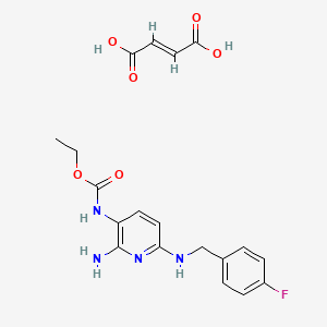 molecular formula C19H21FN4O6 B1236555 (E)-But-2-enedioic acid;ethyl N-[2-amino-6-[(4-fluorophenyl)methylamino]pyridin-3-yl]carbamate 