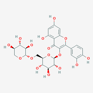 molecular formula C26H28O16 B1236587 2-(3,4-dihydroxyphenyl)-5,7-dihydroxy-3-[(2S,3R,4S,5S,6R)-3,4,5-trihydroxy-6-[[(2S,3R,4S,5R)-3,4,5-trihydroxyoxan-2-yl]oxymethyl]oxan-2-yl]oxychromen-4-one 