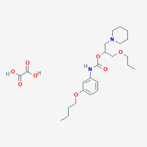 molecular formula C24H38N2O8 B123664 Carbamic acid, (3-butoxyphenyl)-, 1-(1-piperidinylmethyl)-2-propoxymethyl ester, ethanedioate (1:1) CAS No. 143503-39-3