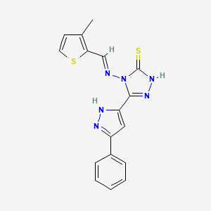 molecular formula C17H14N6S2 B1236694 4-[(E)-(3-methylthiophen-2-yl)methylideneamino]-3-(3-phenyl-1H-pyrazol-5-yl)-1H-1,2,4-triazole-5-thione 