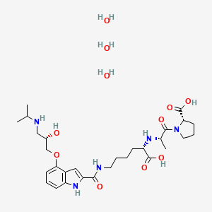molecular formula C29H49N5O11 B1236833 (2S)-1-[(2S)-2-[[(1S)-1-carboxy-5-[[4-[(2S)-2-hydroxy-3-(propan-2-ylamino)propoxy]-1H-indole-2-carbonyl]amino]pentyl]amino]propanoyl]pyrrolidine-2-carboxylic acid;trihydrate 