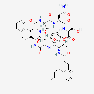 molecular formula C54H72N8O13 B1236834 N-[(3S,6S,9S,12R,15S,18Z,21S,22R)-6-(2-amino-2-oxoethyl)-12-benzyl-9-[(1S)-1-hydroxyethyl]-3-(hydroxymethyl)-18-[(4-hydroxyphenyl)methylidene]-19,22-dimethyl-15-(2-methylpropyl)-2,5,8,11,14,17,20-heptaoxo-1-oxa-4,7,10,13,16,19-hexazacyclodocos-21-yl]-3-(2-pentylphenyl)propanamide 