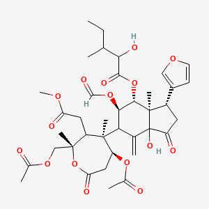 molecular formula C38H50O16 B1236913 [(3S,3aR,4R,5R)-6-[(2S,4R,5S)-5-acetyloxy-2-(acetyloxymethyl)-3-(2-methoxy-2-oxoethyl)-2,4-dimethyl-7-oxooxepan-4-yl]-5-formyloxy-3-(furan-3-yl)-7a-hydroxy-3a-methyl-7-methylidene-1-oxo-3,4,5,6-tetrahydro-2H-inden-4-yl] 2-hydroxy-3-methylpentanoate 