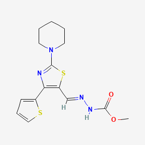 methyl N-[(E)-(2-piperidin-1-yl-4-thiophen-2-yl-1,3-thiazol-5-yl)methylideneamino]carbamate