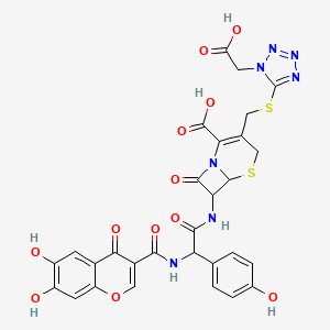 3-[[1-(Carboxymethyl)tetrazol-5-yl]sulfanylmethyl]-7-[[2-[(6,7-dihydroxy-4-oxochromene-3-carbonyl)amino]-2-(4-hydroxyphenyl)acetyl]amino]-8-oxo-5-thia-1-azabicyclo[4.2.0]oct-2-ene-2-carboxylic acid