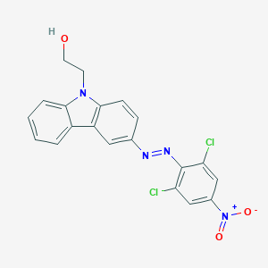 molecular formula C20H14Cl2N4O3 B123706 2-{3-[(E)-(2,6-Dichloro-4-nitrophenyl)diazenyl]-9H-carbazol-9-yl}ethan-1-ol CAS No. 151285-25-5