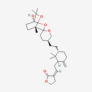 molecular formula C30H46O6 B1237114 (3Z)-3-[2-[(3R)-3-[2-[(1S,3'S,4S)-1-Hydroxy-4,6,6-trimethylspiro[2,5-dioxabicyclo[2.2.2]octane-3,6'-oxane]-3'-yl]ethyl]-2,2-dimethyl-6-methylidenecyclohexyl]ethylidene]oxolan-2-one CAS No. 123746-67-8