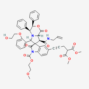 molecular formula C50H49N3O13 B1237130 dimethyl 2-[3-[(3R,4S,6R,7R,8S,8aS)-6-[2-(2-hydroxyethoxy)phenyl]-1'-(2-methoxyethoxycarbonyl)-1,2'-dioxo-3,4-diphenyl-8-(prop-2-enylcarbamoyl)spiro[4,6,8,8a-tetrahydro-3H-pyrrolo[2,1-c][1,4]oxazine-7,3'-indole]-5'-yl]prop-2-ynyl]propanedioate 