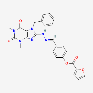 molecular formula C26H22N6O5 B1237191 [4-[(E)-[(7-benzyl-1,3-dimethyl-2,6-dioxopurin-8-yl)hydrazinylidene]methyl]phenyl] furan-2-carboxylate 
