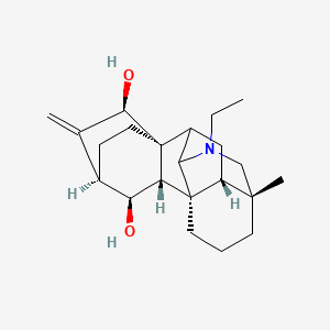 molecular formula C22H33NO2 B1237223 (1S,5R,10S,11R,13R,14S,15S,16R)-7-ethyl-5-methyl-12-methylidene-7-azahexacyclo[7.6.2.210,13.01,8.05,16.010,15]nonadecane-11,14-diol 