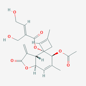 molecular formula C22H28O8 B1237234 [(3aR,4R,6Z,9R,10Z,11aR)-9-acetyloxy-6,10-dimethyl-3-methylidene-2-oxo-3a,4,5,8,9,11a-hexahydrocyclodeca[b]furan-4-yl] (E)-4-hydroxy-2-(hydroxymethyl)but-2-enoate CAS No. 64439-43-6