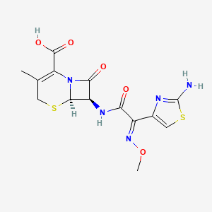molecular formula C14H15N5O5S2 B1237308 (6R,7R)-7-[[(2E)-2-(2-amino-1,3-thiazol-4-yl)-2-methoxyiminoacetyl]amino]-3-methyl-8-oxo-5-thia-1-azabicyclo[4.2.0]oct-2-ene-2-carboxylic acid CAS No. 90712-47-3