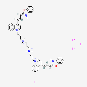 molecular formula C53H62I4N6O2 B12373567 3-[dimethyl-[3-[4-[(E,3E)-3-(3-methyl-1,3-benzoxazol-2-ylidene)prop-1-enyl]quinolin-1-ium-1-yl]propyl]azaniumyl]propyl-dimethyl-[3-[4-[(E,3E)-3-(3-methyl-1,3-benzoxazol-2-ylidene)prop-1-enyl]quinolin-1-ium-1-yl]propyl]azanium;tetraiodide 