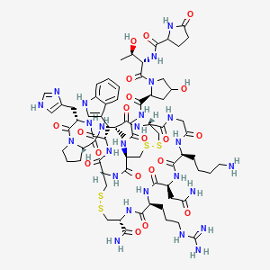 molecular formula C71H103N25O20S4 B12373681 H-DL-Pyr-Thr-xiHyp-Gly-Cys(1)-Cys(2)-Trp-His-Pro-Ala-Cys(1)-Gly-Lys-Asn-Arg-Cys(2)-NH2 